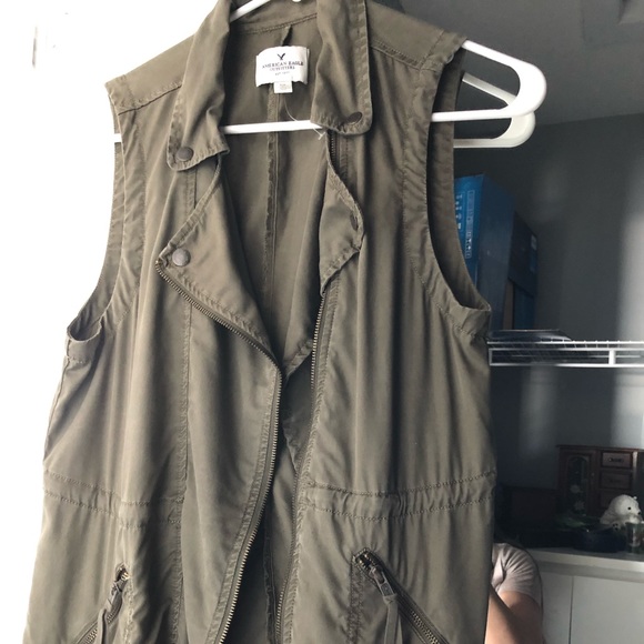 Green American Eagle Long Army Style Vest - Picture 3 of 4